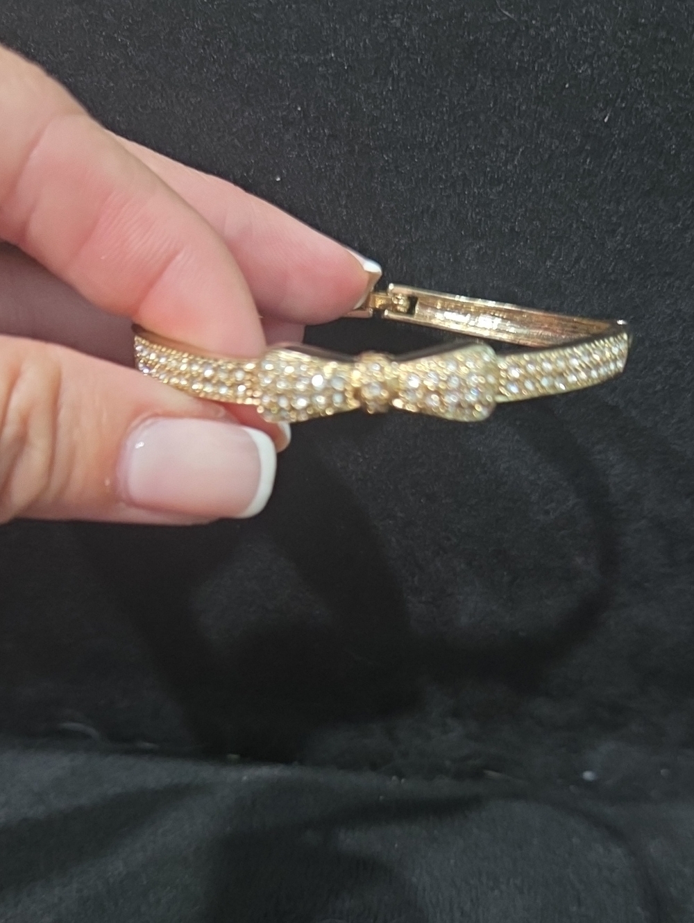 Gold Bow Pavé Crystal Bangle Bracelet